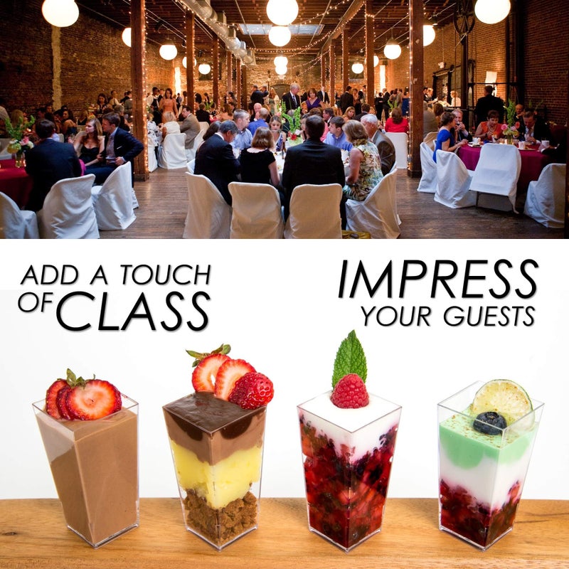 DLux 100 x 3 oz Mini Dessert Cups (no Spoons), Square Tall - Clear Plastic Parfait Appetizer Cup - Small Reusable Serving Bowl for Tasting Party Desserts Appetizers - With Recipe eBook - Image 5